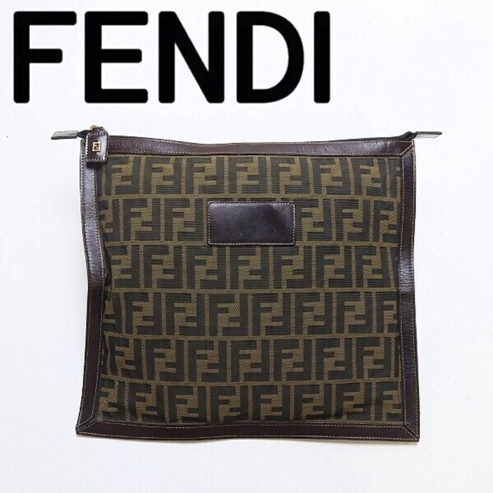 Fendi Canvas Leather Zucca Clutch Shoulder Bag Pouch